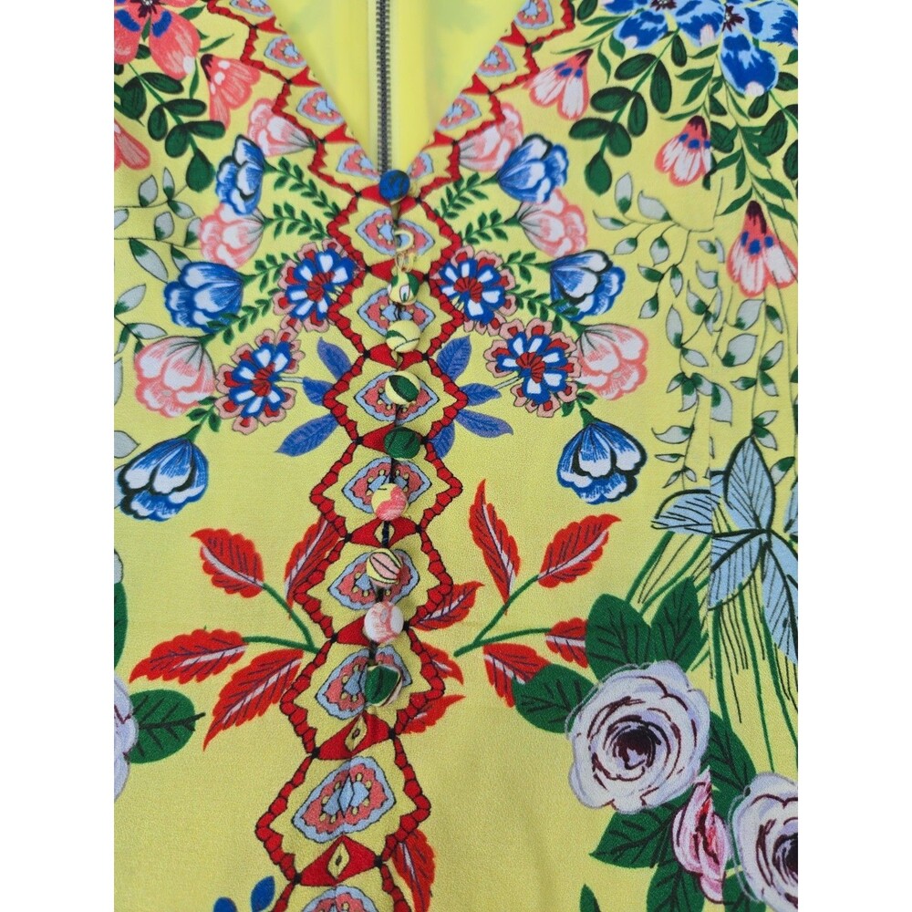 ALICE + OLIVIA Hadley Floral Mini Dress Women's Size 4 Half Button V-neck - Picture 7 of 9